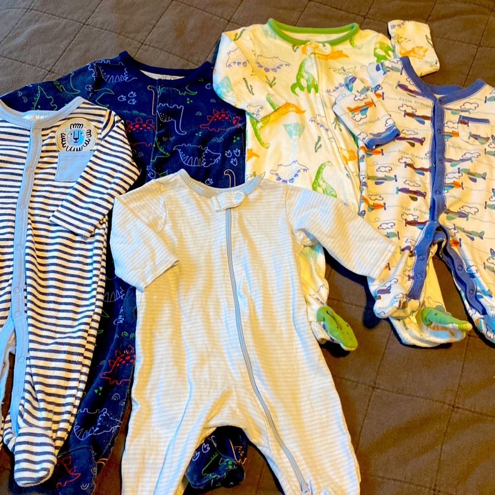 Bundle of (5) Baby Sleepers mixed brands & sizes See Description
